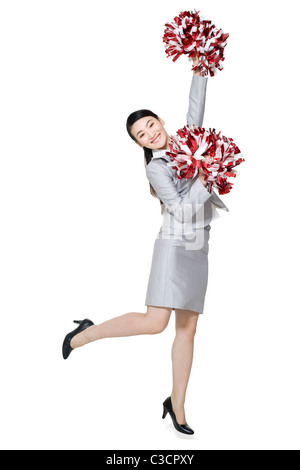 Une femme d'acclamations de pompons Banque D'Images