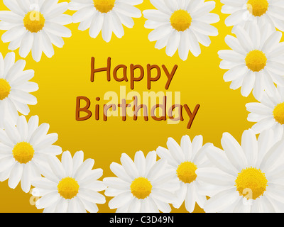 Carte d'anniversaire avec blanc marguerites sur fond jaune Banque D'Images