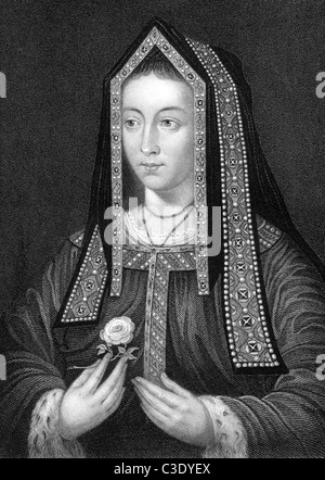 Elizabeth d'York (1466-1503) sur gravure de 1838. Reine consort d'Angleterre en tant qu'épouse du roi Henri VII. Banque D'Images