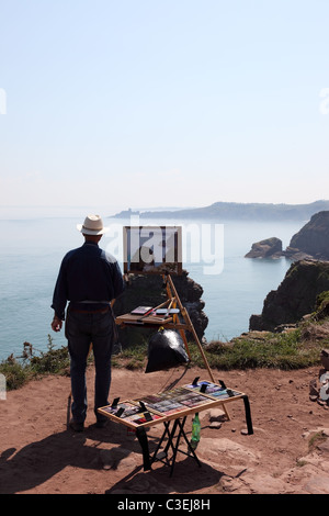 La création d'un artiste photo sur le Cap Fréhel et la vue vers Fort Latte Côte d'Emeraude Bretagne France Banque D'Images