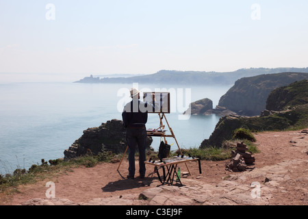 La création d'un artiste photo sur le Cap Fréhel et la vue vers Fort Latte Côte d'Emeraude Bretagne France Banque D'Images