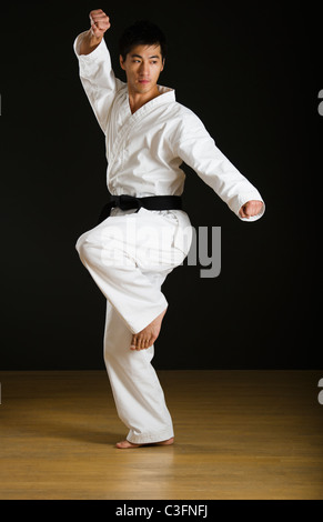 Les hommes asiatiques pratiquant ceinture noire de Karate Banque D'Images