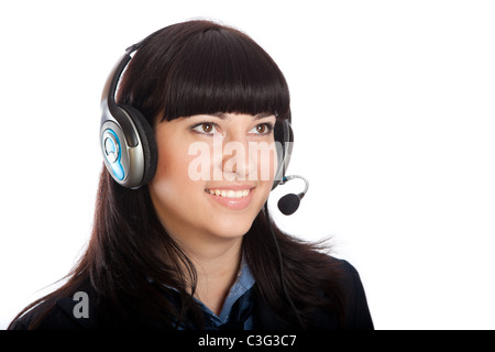 La belle fille de studio sur un fond blanc. Banque D'Images