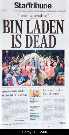 Oussama ben Laden est mort titre célébrant cheering Maison Blanche front page journal StarTribune. Minneapolis Minnesota MN USA Banque D'Images