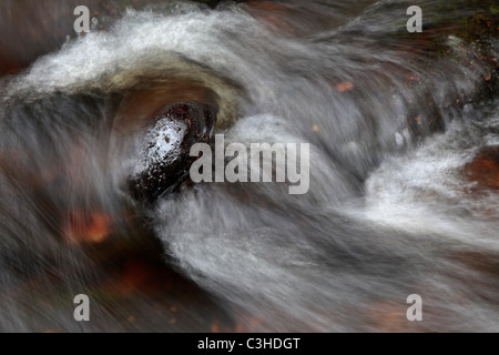 L'eau s'écoule autour d'un monolithe Barden Beck près de Saint-cergue dans Yorkshire, Angleterre Banque D'Images