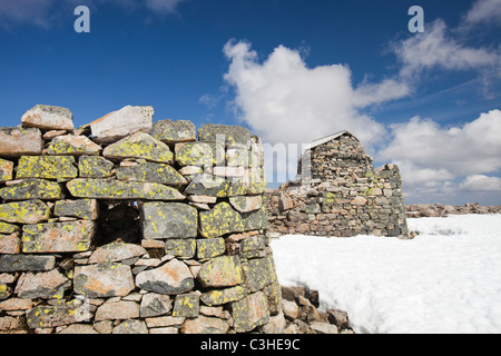 Les vestiges de l'observatoire météorologique de l'époque victorienne et l'abri du sommet sur le Ben Nevis. Banque D'Images