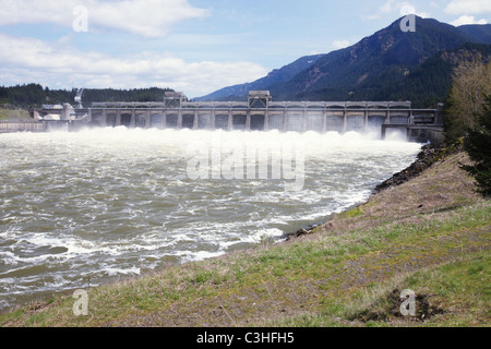 Le barrage de Bonneville sur le fleuve Columbia, sur la frontière de l'Oregon et Washington. Banque D'Images