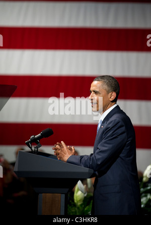 Le président américain Barack Obama parle de la scène politique à un collecteur de fonds à Austin, Texas. Banque D'Images