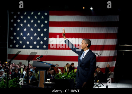 Le président américain Barack Obama parle de la scène politique à un collecteur de fonds à Austin, Texas. Banque D'Images