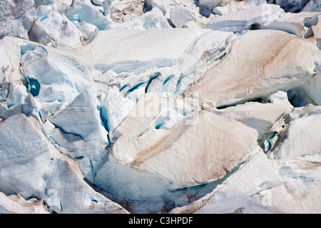 Vue aérienne de glacier. Alpes du Sud, côte ouest, île du Sud, Nouvelle-Zélande. Banque D'Images