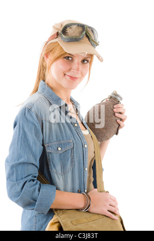 Portrait d'aventure jeune femme avec des lunettes de pilote Banque D'Images