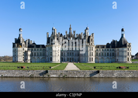 La façade ouest du nord Chateau de Chambord, Loire, Touraine, France Banque D'Images