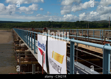 Network Rail améliorations structurelles le suivi des renouvellements et la structure des améliorations à Arnside 150 ans viaduc ferroviaire, Cumbria, Royaume-Uni Banque D'Images