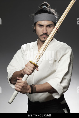 Le kendo fighter avec bokuto, portrait Banque D'Images