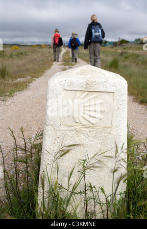 Panneau de route le long de la route du pèlerinage, Camino de Santiago, au nord de l'Espagne Banque D'Images
