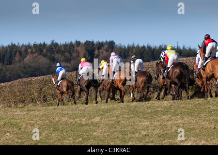 Chevaux et cavaliers AU POINT À POINT EN HOWICK CHEPSTOW WALES UK Banque D'Images