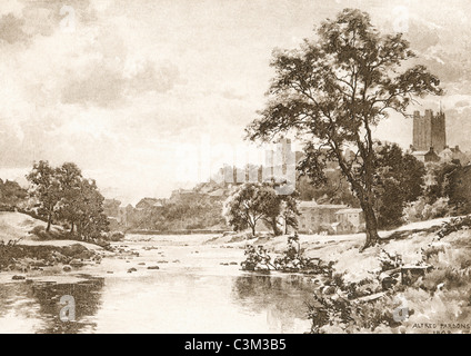 La rivière Swale, Richmond, North Yorkshire, Angleterre à la fin du xixe siècle. Banque D'Images