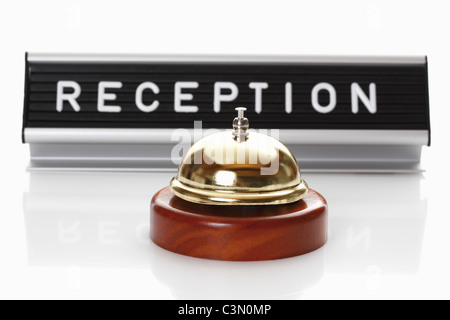 Signe de la réception avec service bell on white background Banque D'Images