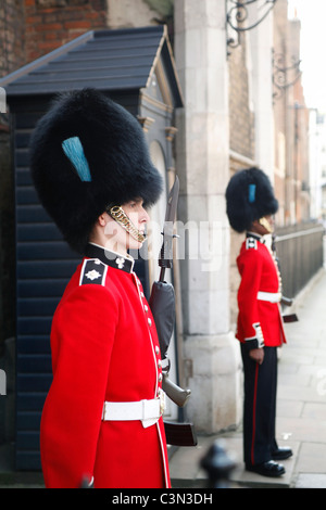 Irish Guards sur service de sentinelle à l'extérieur de St James' Palace Banque D'Images