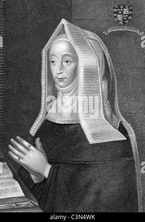 Lady Margaret Beaufort (1441/1443-1509) sur gravure de 1838. Mère du roi Henry VII et grand-mère du roi Henry VIII. Banque D'Images