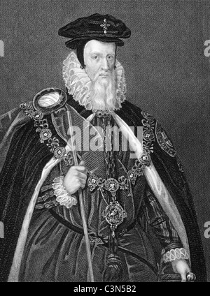 William Cecil, 1er baron Burghley (1521-1598) gravure de 1838 sur. D'état anglais. Banque D'Images