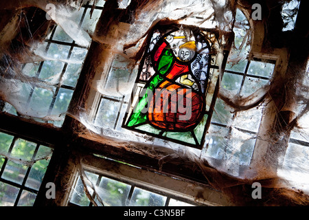 L'Afrique du Sud, Western Cape, Stellenbosch, Muratie Wine Estate. Fenêtre dans la salle de dégustation. Banque D'Images