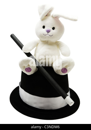 Baguette magique et chapeau lapin isolated over white Banque D'Images