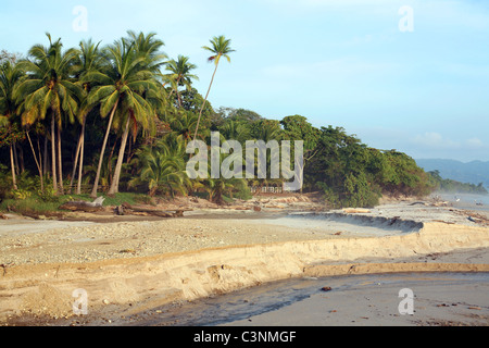 Une rivière coule à travers la plage de sable blanc. Puntarenas, Costa Rica, Amérique Centrale Banque D'Images