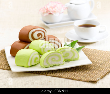 Dumpling chocolat et saveur de Pandan, style Chinois dim sum Banque D'Images