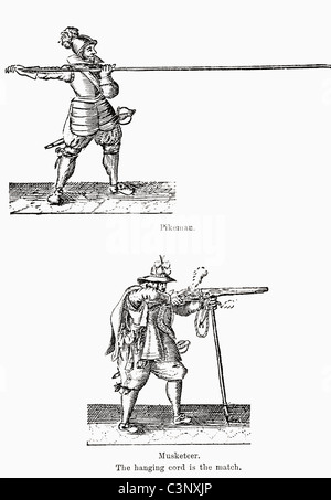 Un Pikeman Mousquetaire et pendant la guerre civile anglaise. À partir de l'histoire de l'Angleterre, publié en 1930. Banque D'Images