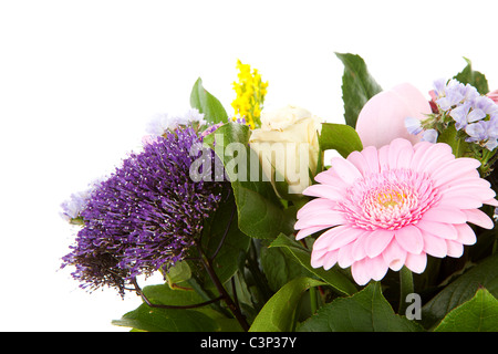 Bouquet de fleurs rose et violet sur fond blanc Banque D'Images