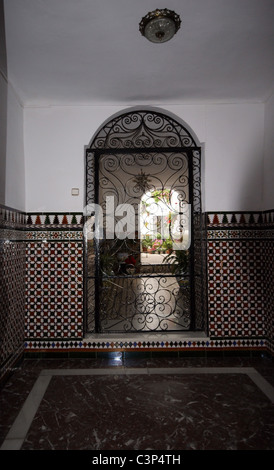 Un patio AVEC UNE PORTE EN FER FORGÉ SITUÉ DANS 600X600 CORDOBA Andalousie Espagne Banque D'Images