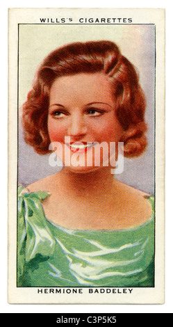 1934 carte de cigarette avec portrait de la radio et le cinéma star Hermione Baddeley Banque D'Images