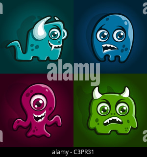 Ensemble de quatre personnages cartoon monster créatures Banque D'Images