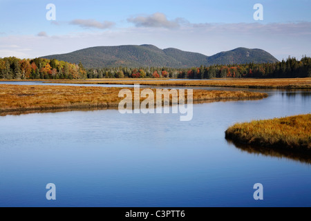 Les eaux bleues de l'omble de Marshall, une voie d'enroulement à l'Acadia National Park, Maine, USA Banque D'Images