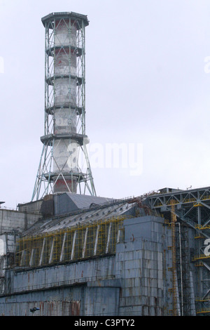 Le quatrième bloc de la centrale nucléaire de Tchernobyl en Ukraine Banque D'Images