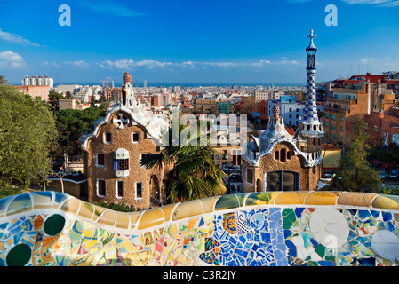 Parc Guell, Barcelone par l'architecte Antoni Gaudi Banque D'Images