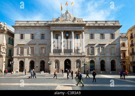 Espagne, Catalogne, Barcelone, Barri Gotic trimestre, Ajuntament (hôtel de ville) dans Plaça Sant Jaume Banque D'Images