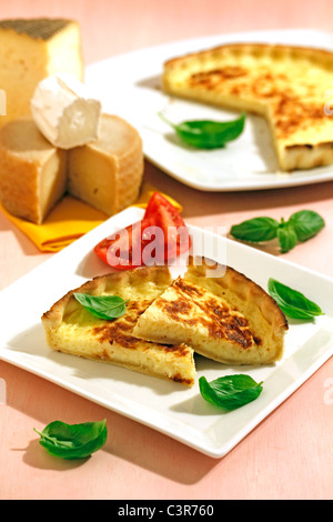 Tarte aux trois fromages. Recette disponible. Banque D'Images