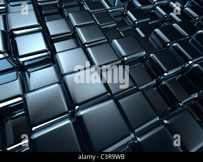 Dark metal fond cube, de réflexion et de rendu 3D brillant Banque D'Images