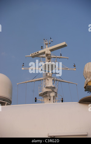 Transmetteur radar sur le pont du paquebot 'marco Polo' dans la mer Baltique. Image d'archive, rebutée 2021 Banque D'Images