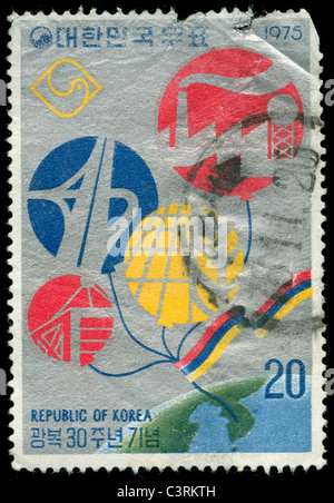 Vieux timbres en provenance de Corée du Sud avec motif de la communication Banque D'Images