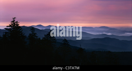 Lever du soleil à Clingman's Dome dans le Great Smoky Mountains National Park, Tennessee, Caroline du Nord, USA Banque D'Images