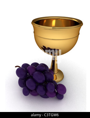3D Illustration d'un calice avec un peu de raisin à côté Banque D'Images