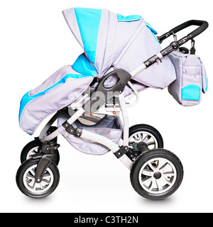Perambulator moderne est isolé sur un fond blanc. Version hiver. Banque D'Images
