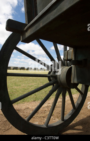 Assiégés avec des répliques de bronze ox-wagons utilisés par les Voortrekkers à la bataille de Blood River, Blood River museum, Afrique du Sud Banque D'Images