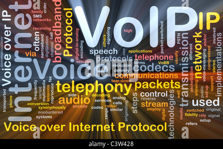 Concept d'arrière-plan wordcloud illustration de lumière brillante et VoIP Banque D'Images