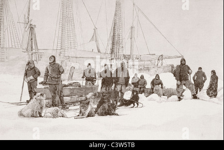 Nansen et Johansen prêt à quitter le Fram sur leur tentative d'atteindre le Pôle Nord en traîneaux de chiens au cours de l'expé polaire Fram Banque D'Images