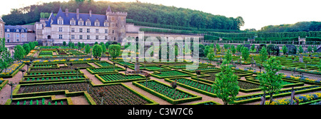 Photo panoramique des jardins classiques de Villandry, dans la vallée de la Loire Banque D'Images