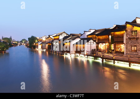 Xizha ancien village de nuit, Shandong, Chine. Banque D'Images